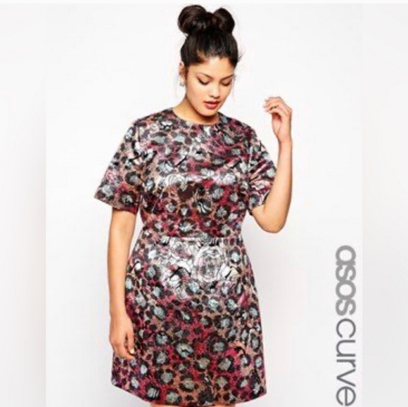 Asos Curve Metallic Dress Size 16 Floral on Black Knee Length Shift Party - Picture 10 of 10